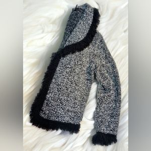 Lennie for Nina Leonard B&W Pebbled Knit Open Cardigan